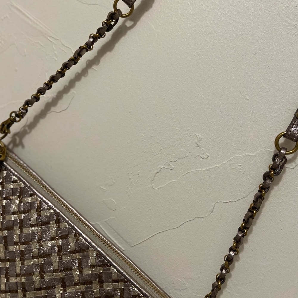 Elliot Lucca~Vtg~Metallic~Bronze/Gold/Taupe~Woven~Soft Leather~Crossbody~Handbag - Picture 8 of 16